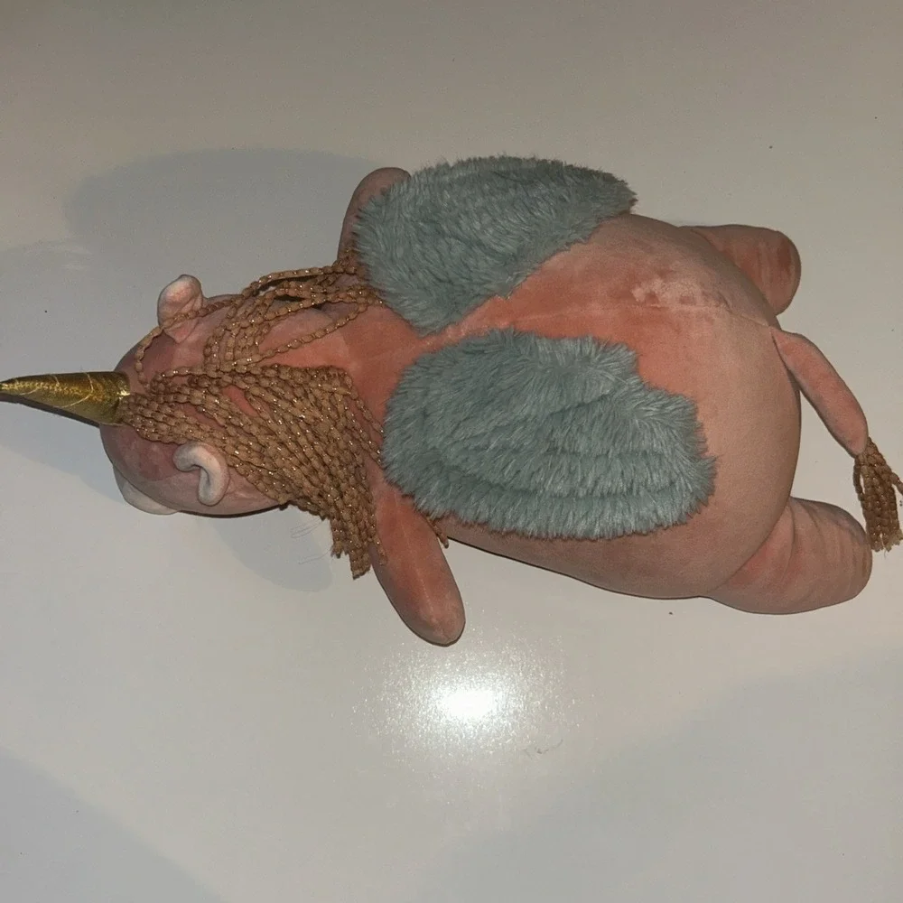 Pillowfort Weighted Pegasus Unicorn Throw Pillow Plush Pink Gold Horn Teal Wings